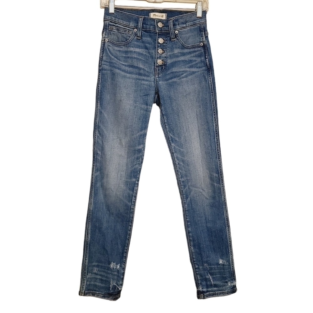 Madewell | Women's Distressed Slim Straight Front Button Fly Jeans (Size 24)